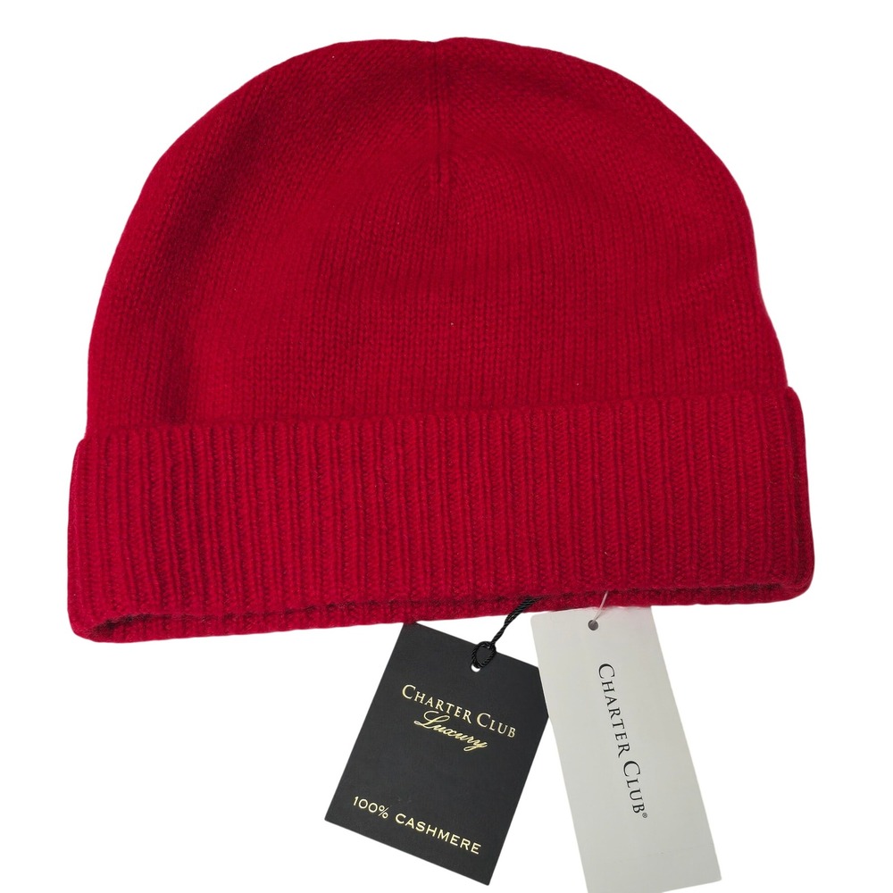 Charter Club Luxury 100% Cashmere Beanie Hat Red Polish One Size NWT